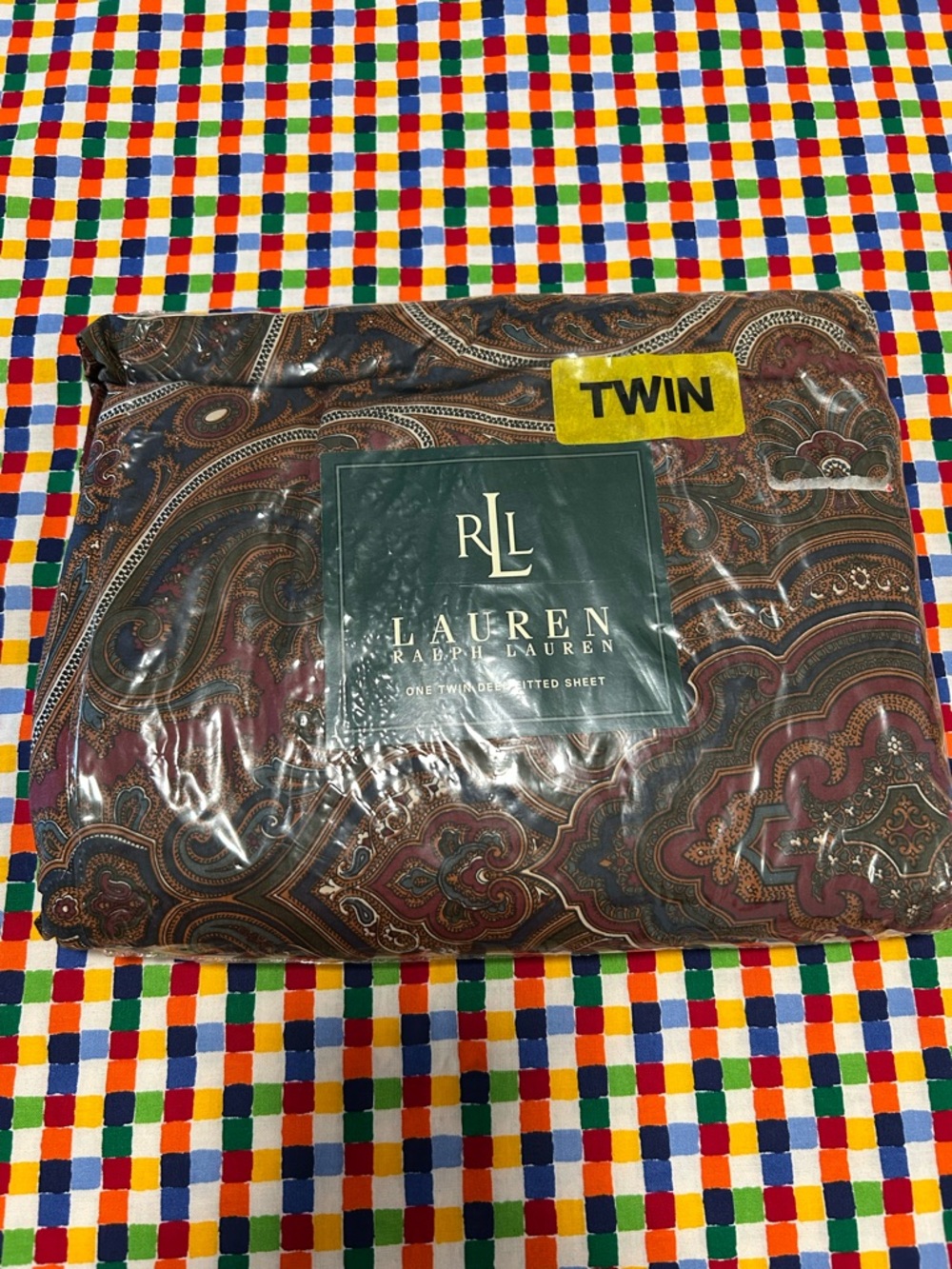 NIP Vintage Ralph Lauren Lauren Twin Paisley fitted Sheet - Burgundy & Brown